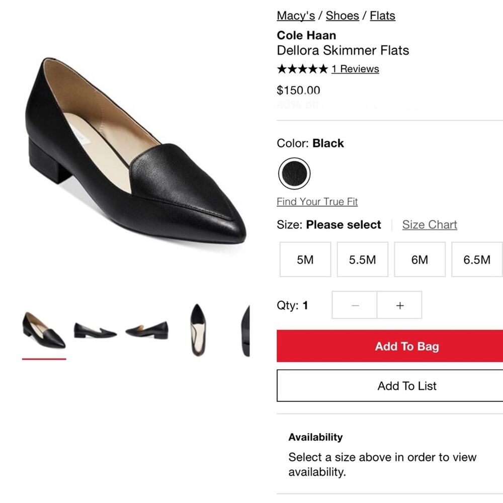 EUC Cole Haan Dellora skimmer flats loafers Black size 9.5